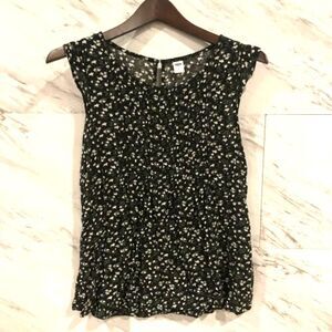 Old Navy Cap Sleeve Black Floral Rauched Rayon Blouse Medium